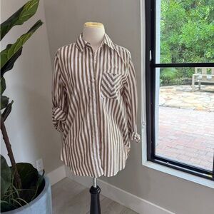 rag & bone Brown and White Striped Button Down Shirt